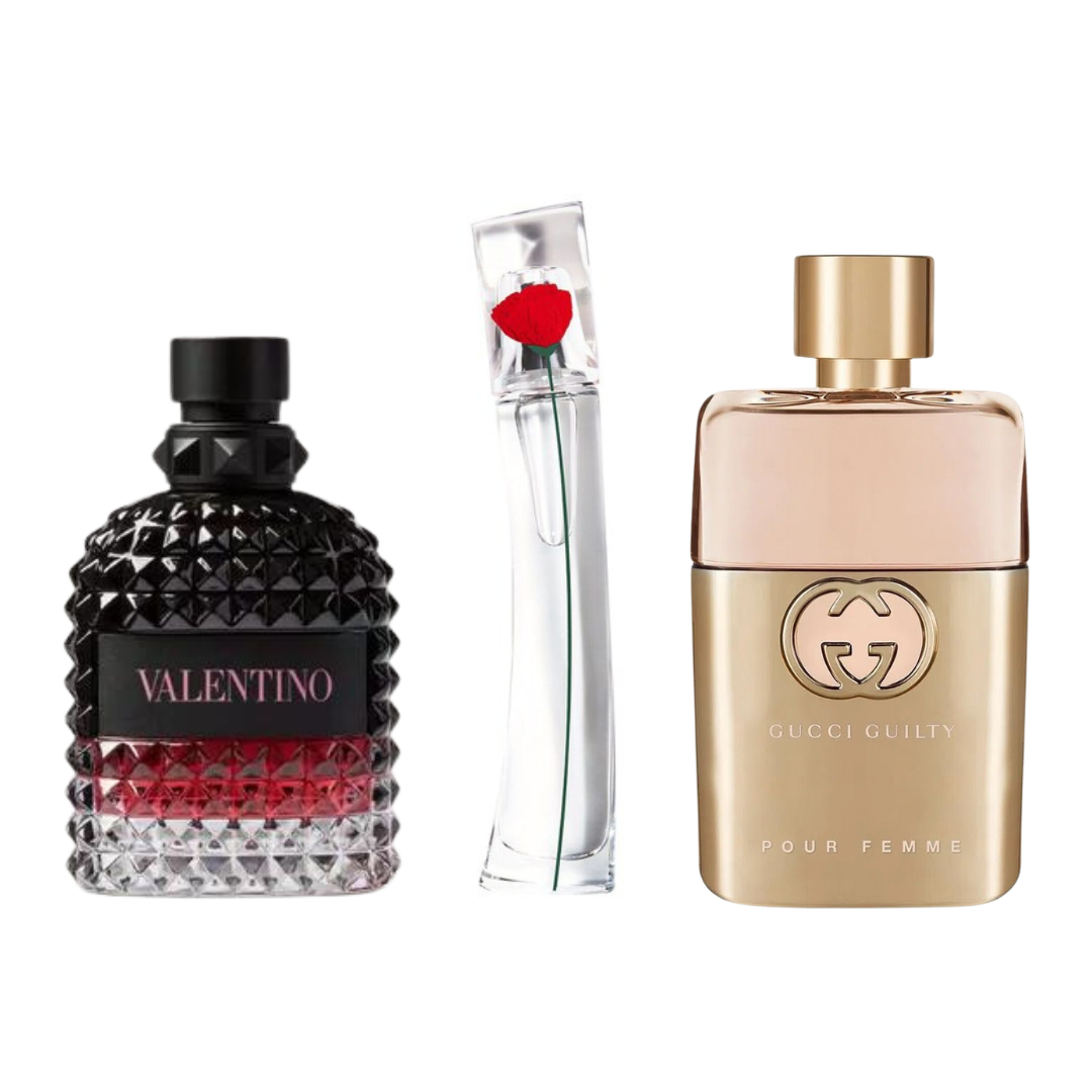 Set di 3 profumi 3 Gucci Guilt, Valentini Intense, Flower Kenzo 100ml